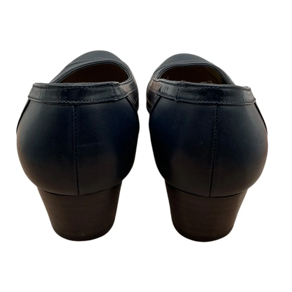 Salvatore Ferragamo‎ Navy Blue Leather Block Heel Pumps 338R Women Size 7 B